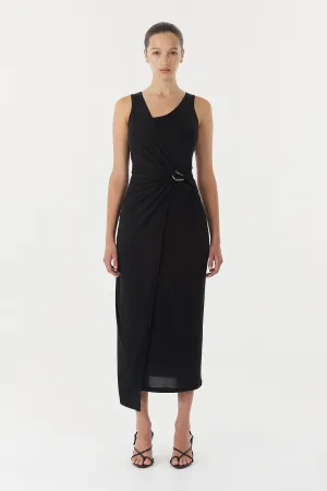 STIRLING TWIST CROSS OVER MIDI DRESS | BLACK