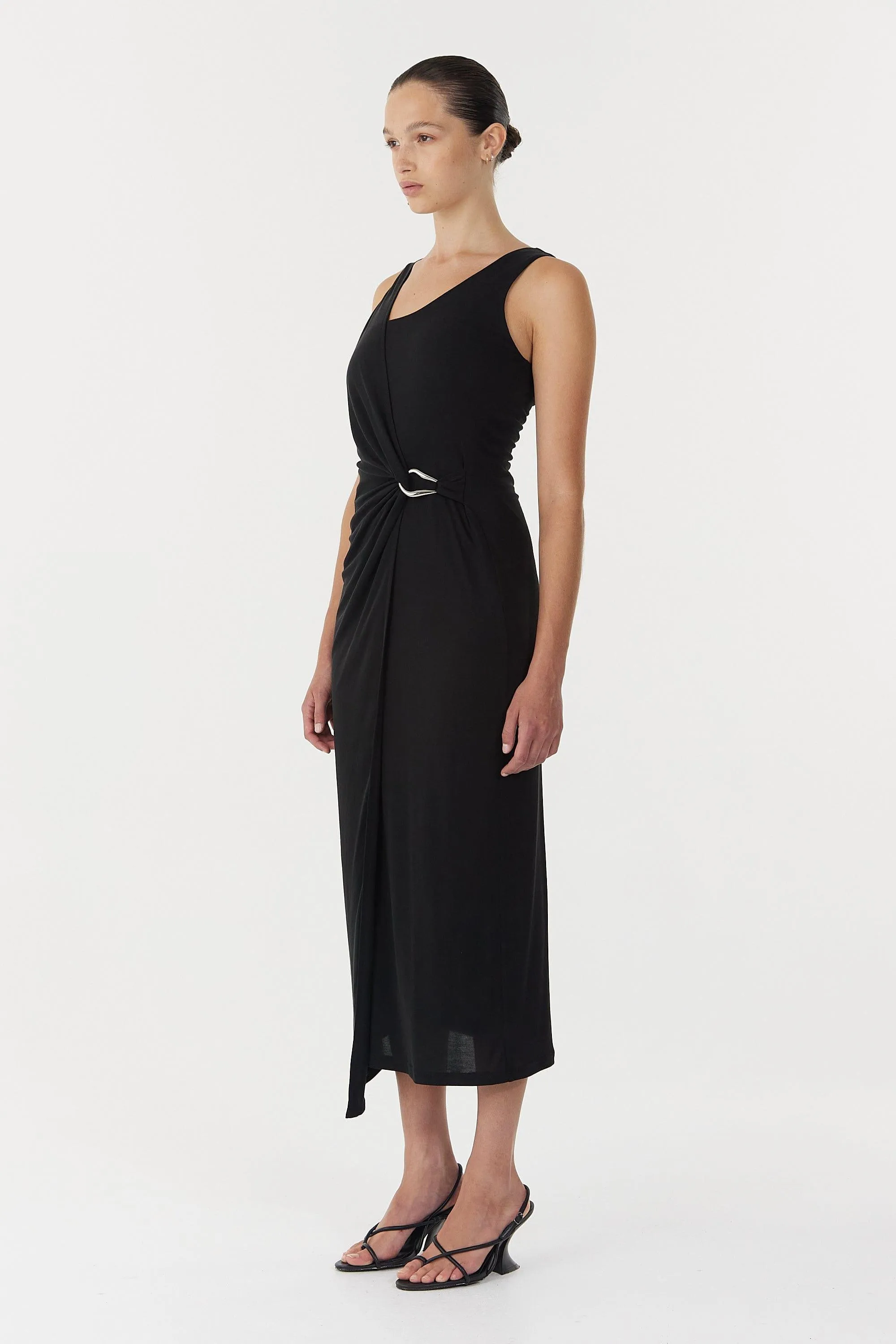 STIRLING TWIST CROSS OVER MIDI DRESS | BLACK