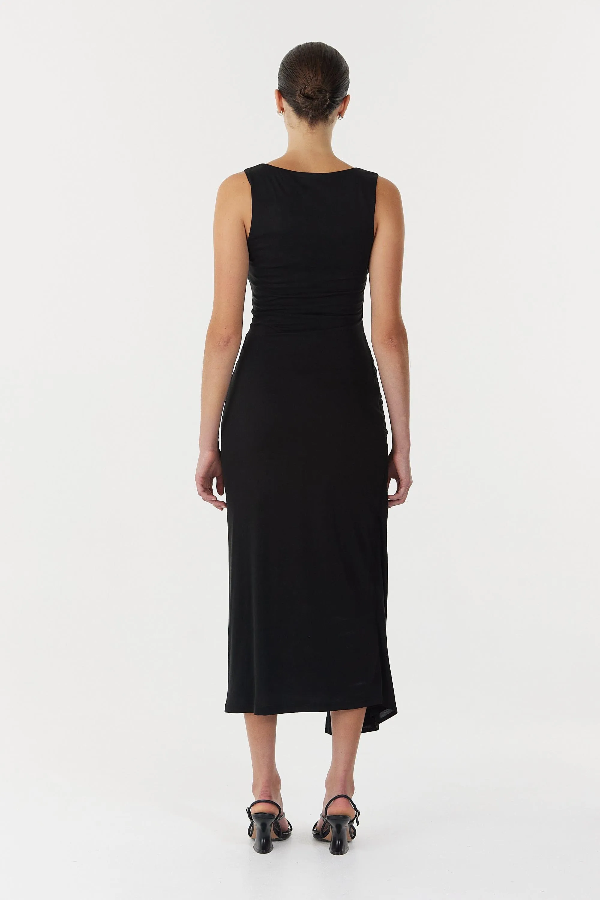 STIRLING TWIST CROSS OVER MIDI DRESS | BLACK