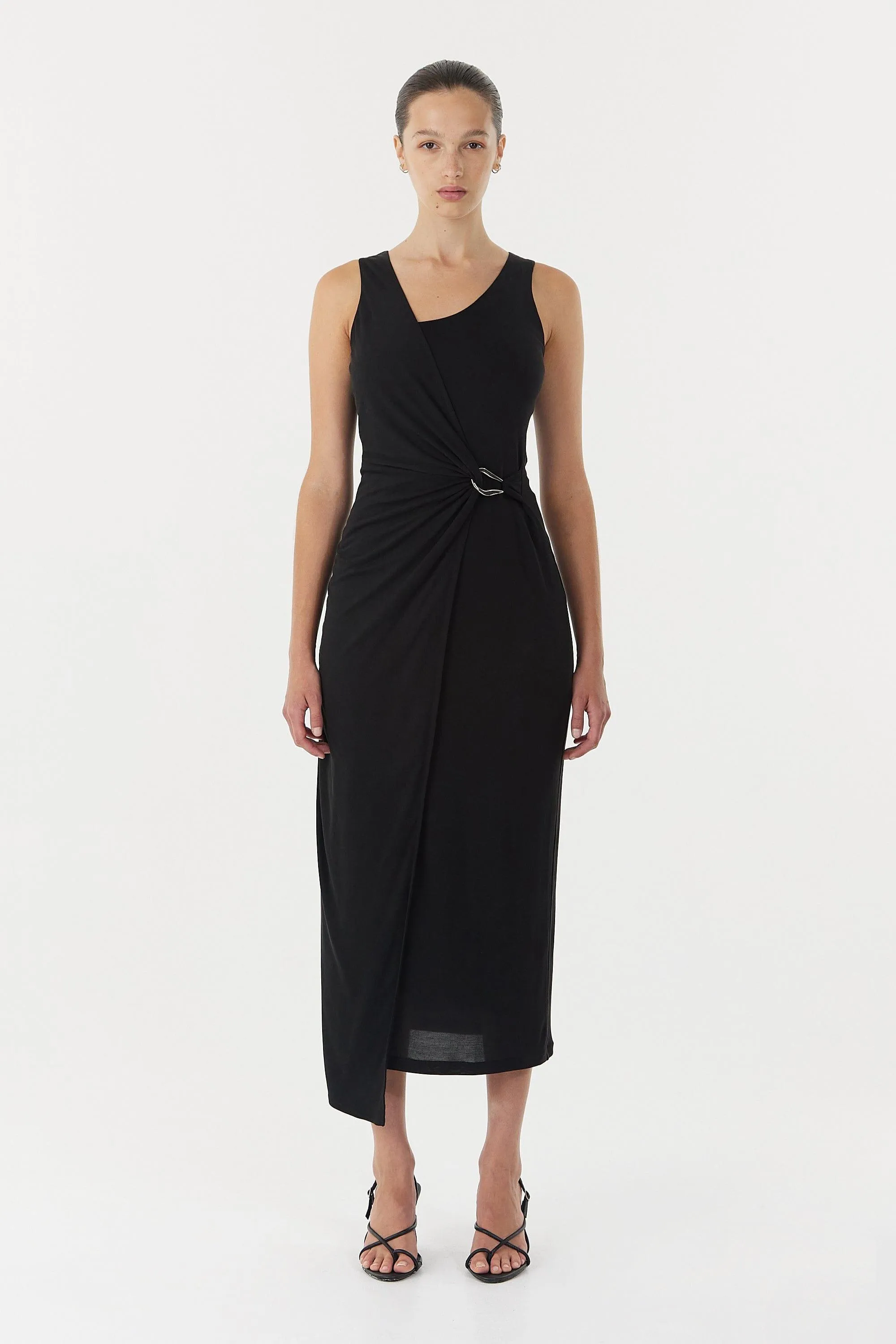 STIRLING TWIST CROSS OVER MIDI DRESS | BLACK