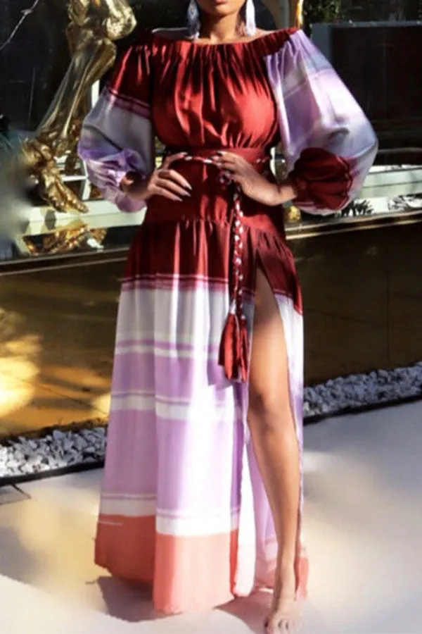 storexq Gradient Romantic High Slipt Maxi Dress