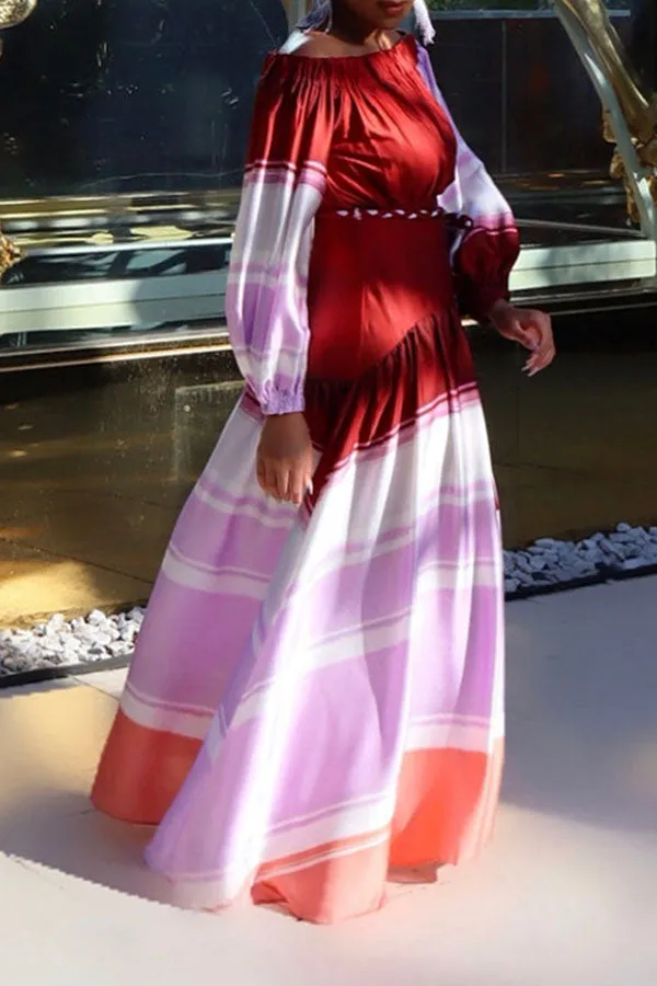 storexq Gradient Romantic High Slipt Maxi Dress