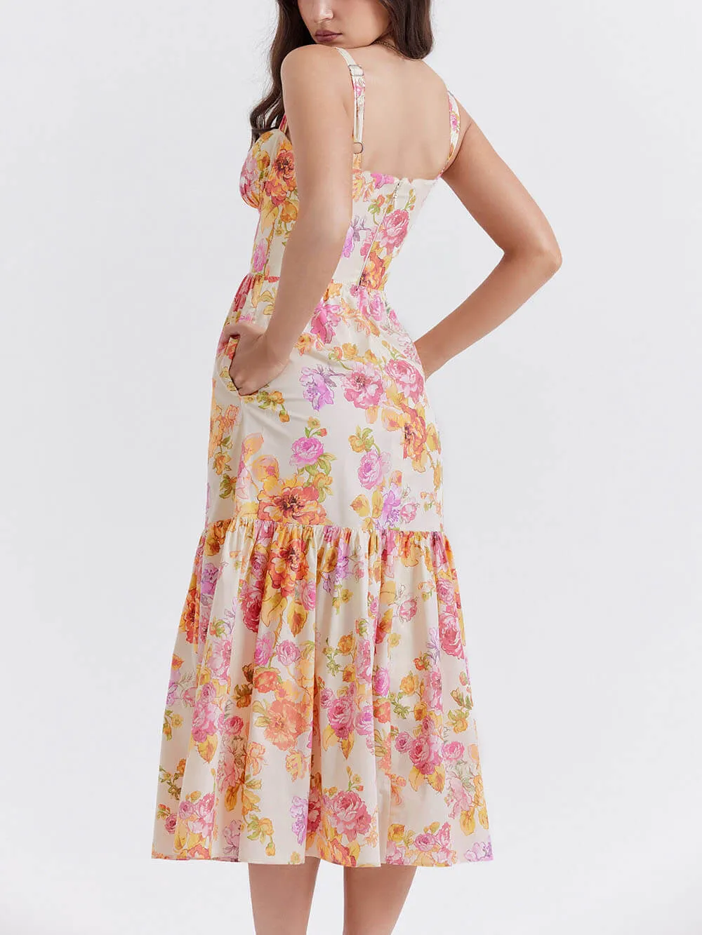 Strap A-Hem Stylish Floral Midi Dress
