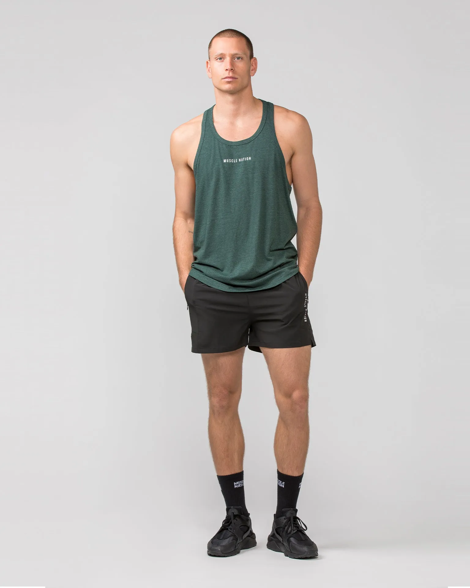 Striker Y Back Singlet - Forest Green Marl