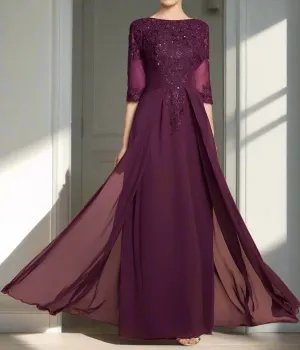Stunning Scoop Neck Floor Length A Line Grape Mother of the Bride Dress