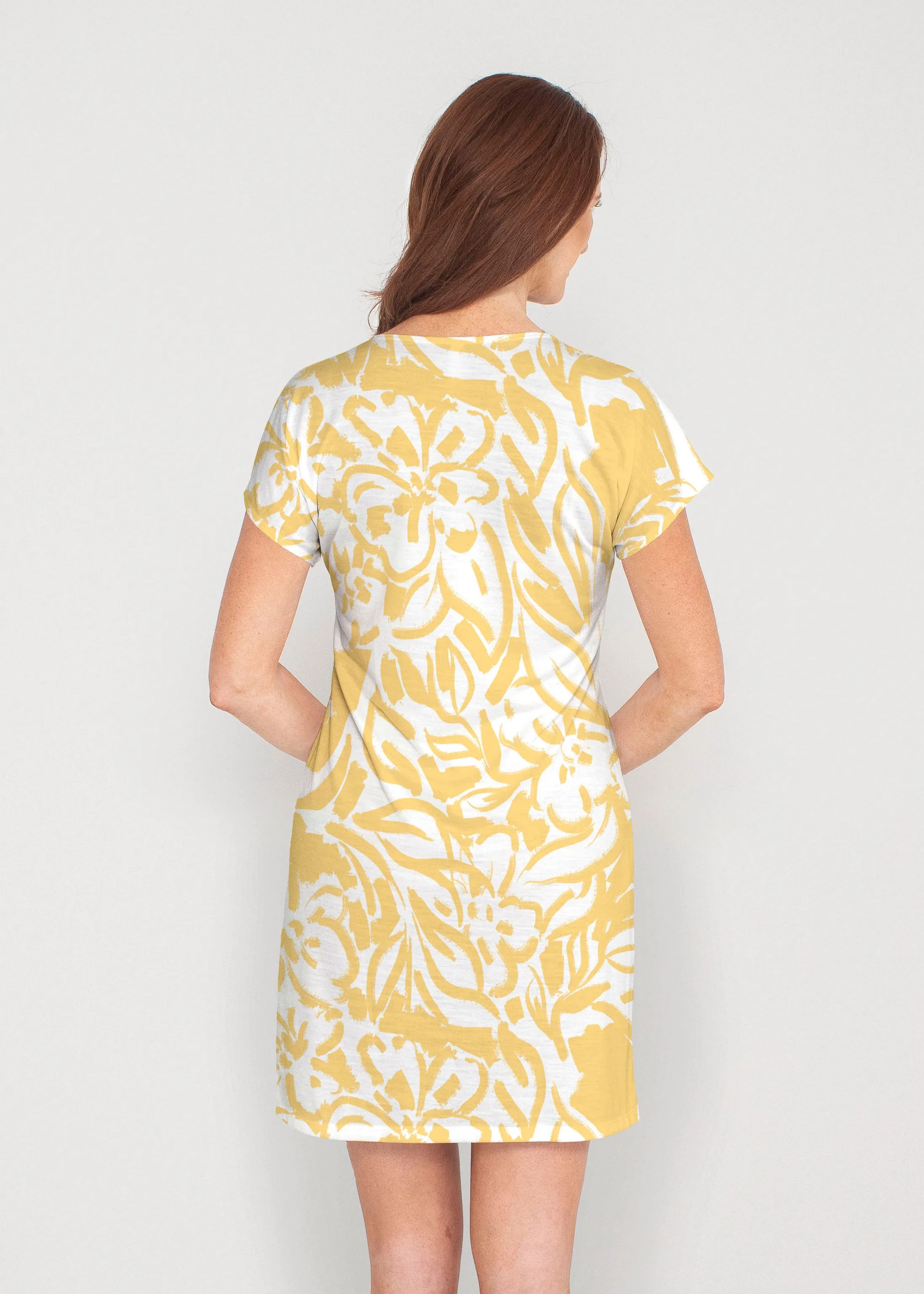 Summer Breeze Golden (8169) ~ French Terry Short Sleeve Crew Dress