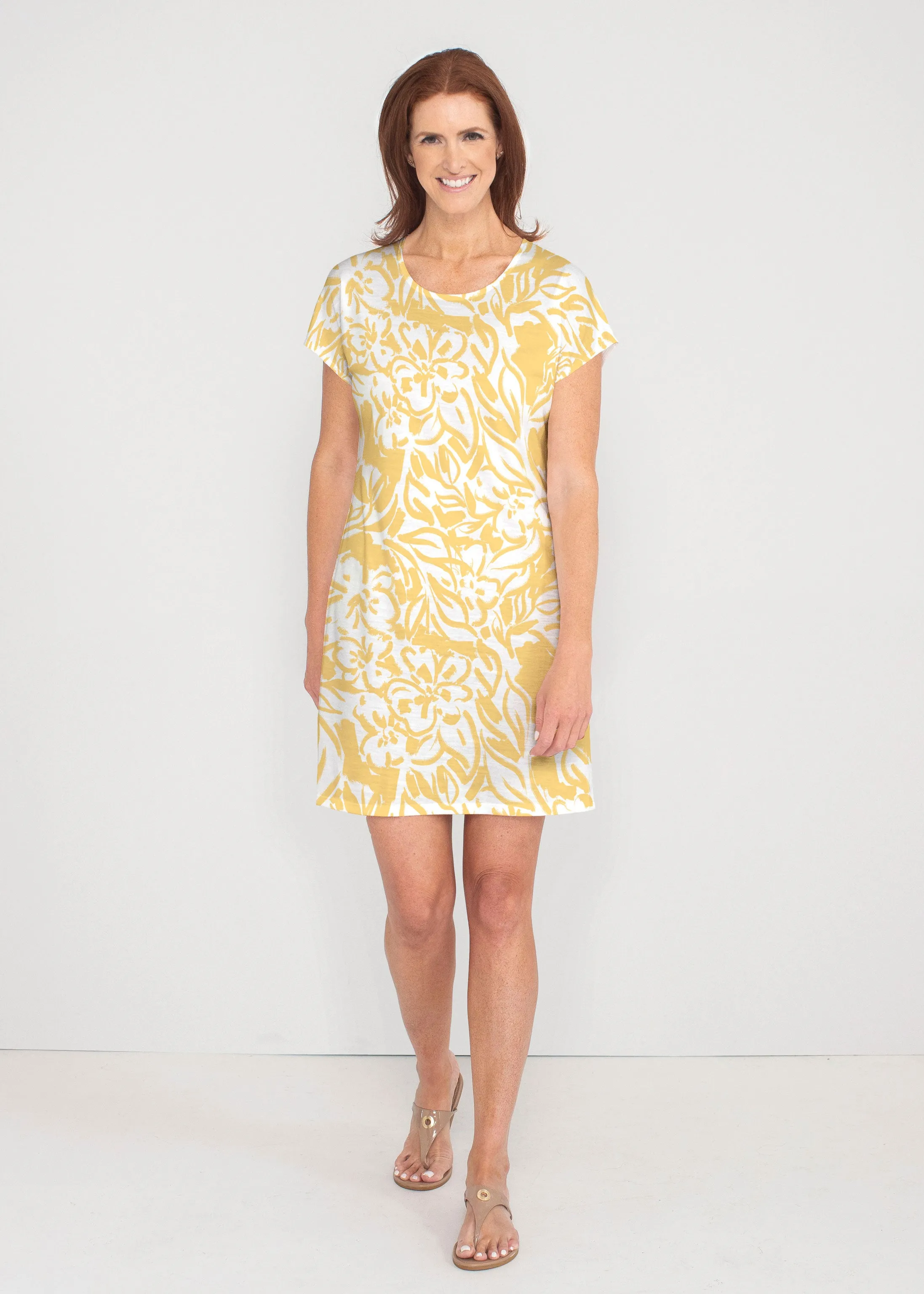 Summer Breeze Golden (8169) ~ French Terry Short Sleeve Crew Dress