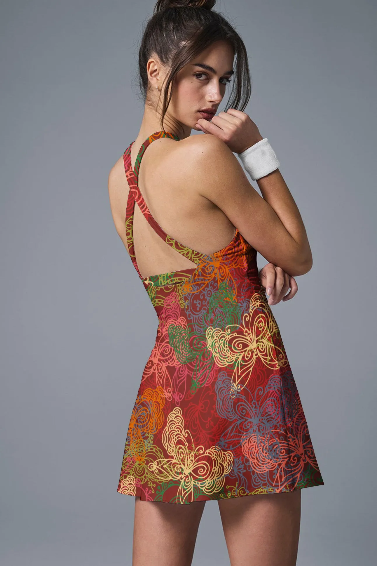 Sunset Bloom Performance Tennis Dress – Lightweight Racerback Activewear