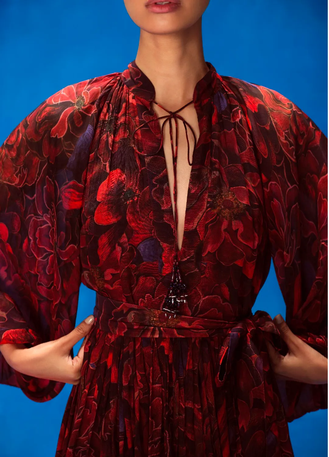 Sure Rose Printed Gathered Maxi Dress
