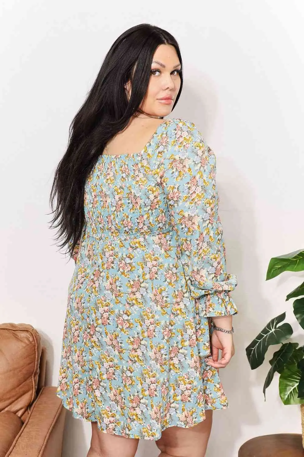 Suzie Floral Smocked Flounce Sleeve Square Neck Dress