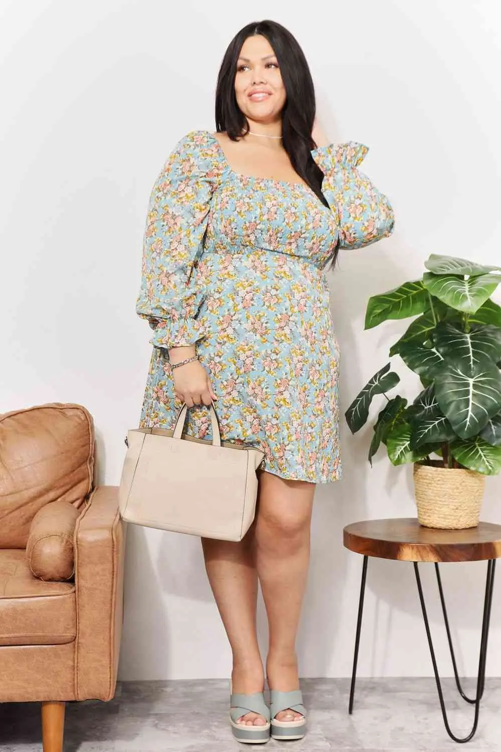 Suzie Floral Smocked Flounce Sleeve Square Neck Dress