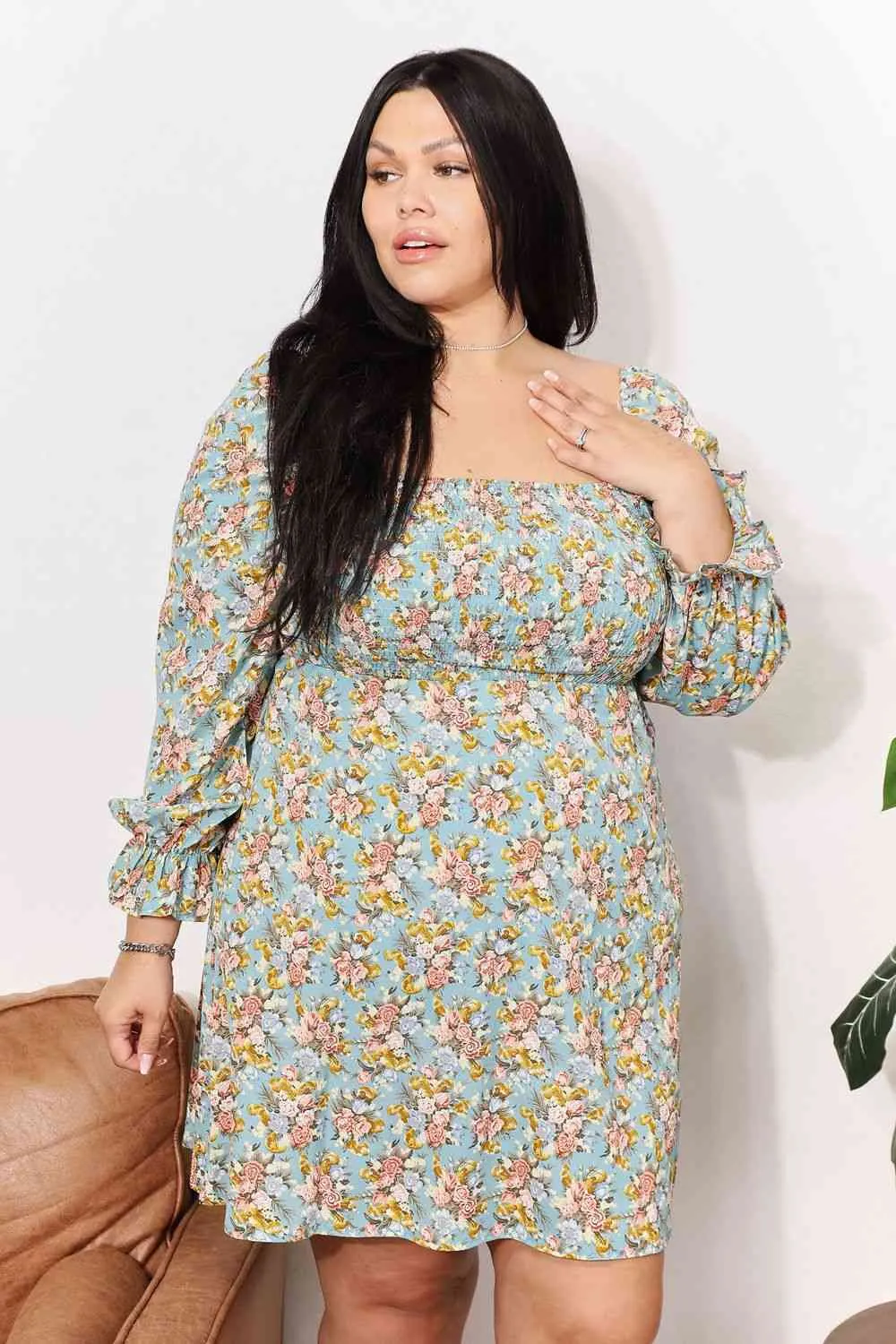 Suzie Floral Smocked Flounce Sleeve Square Neck Dress