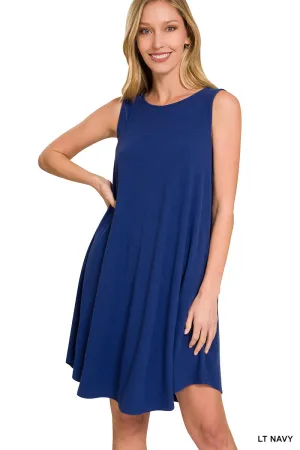 Swinging into Simple Life Dress in Light Navy