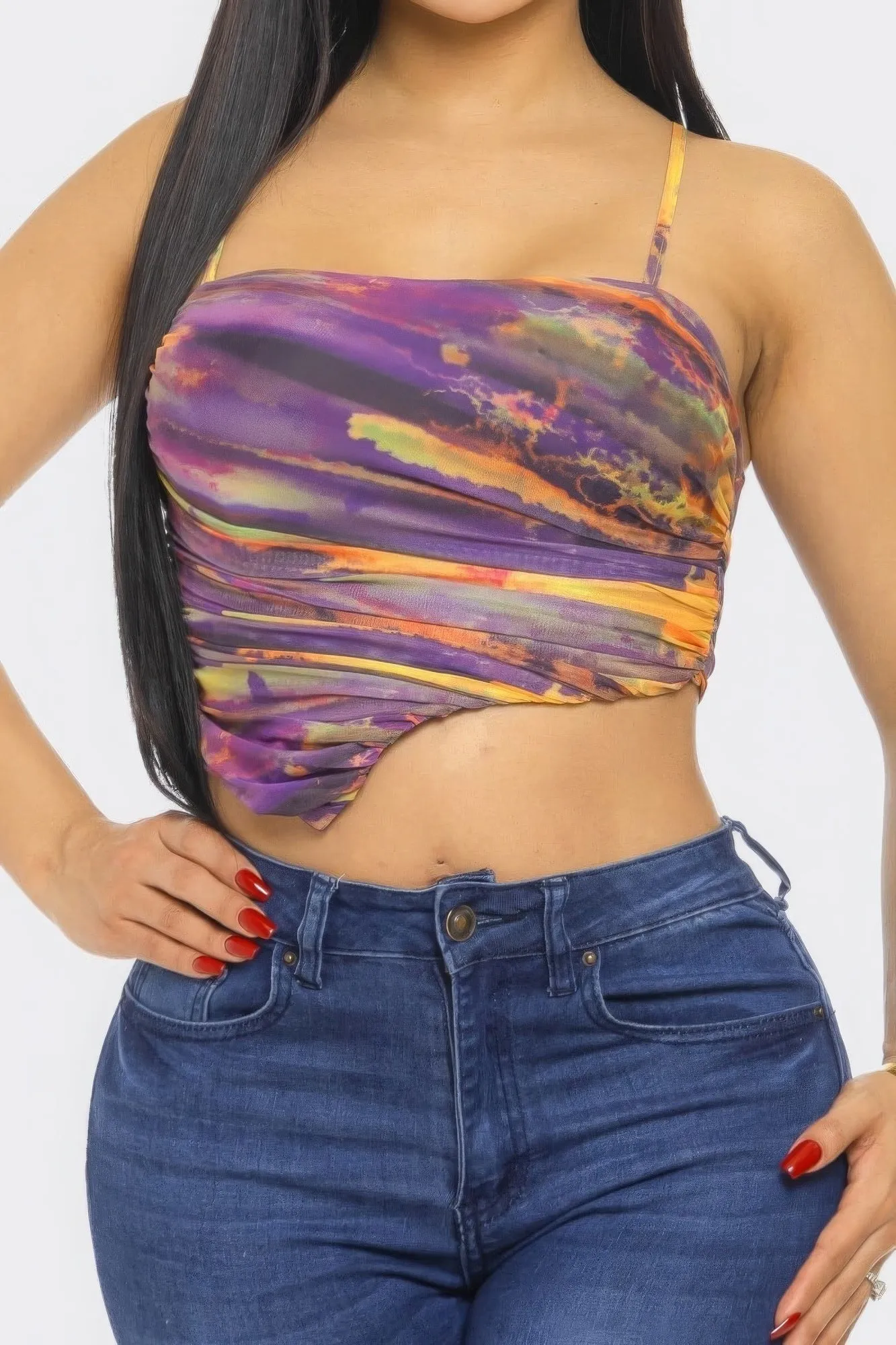 Swirl Mesh Print Top