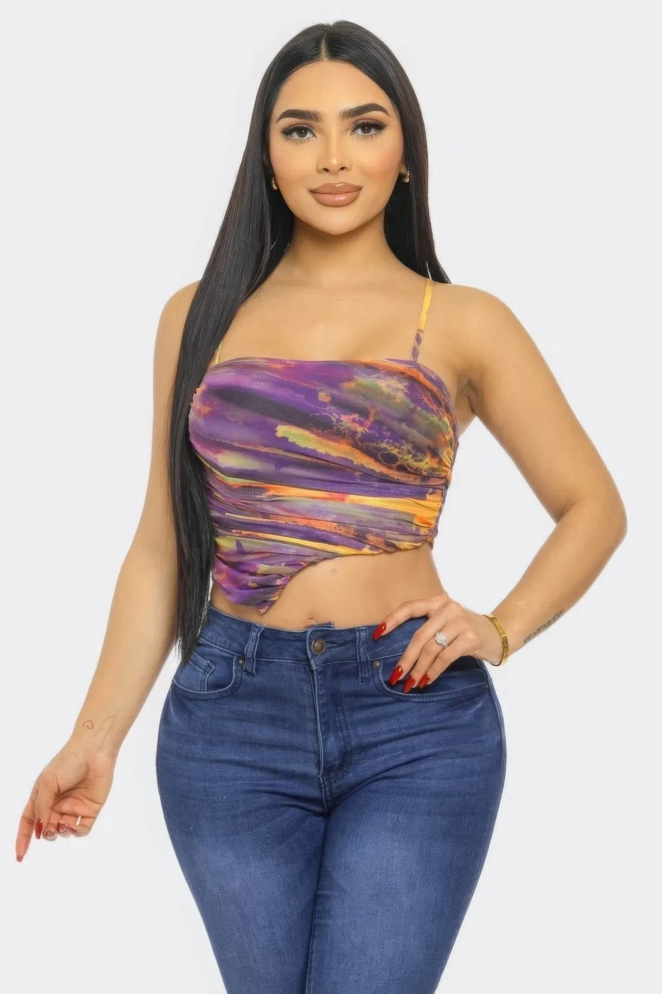Swirl Mesh Print Top