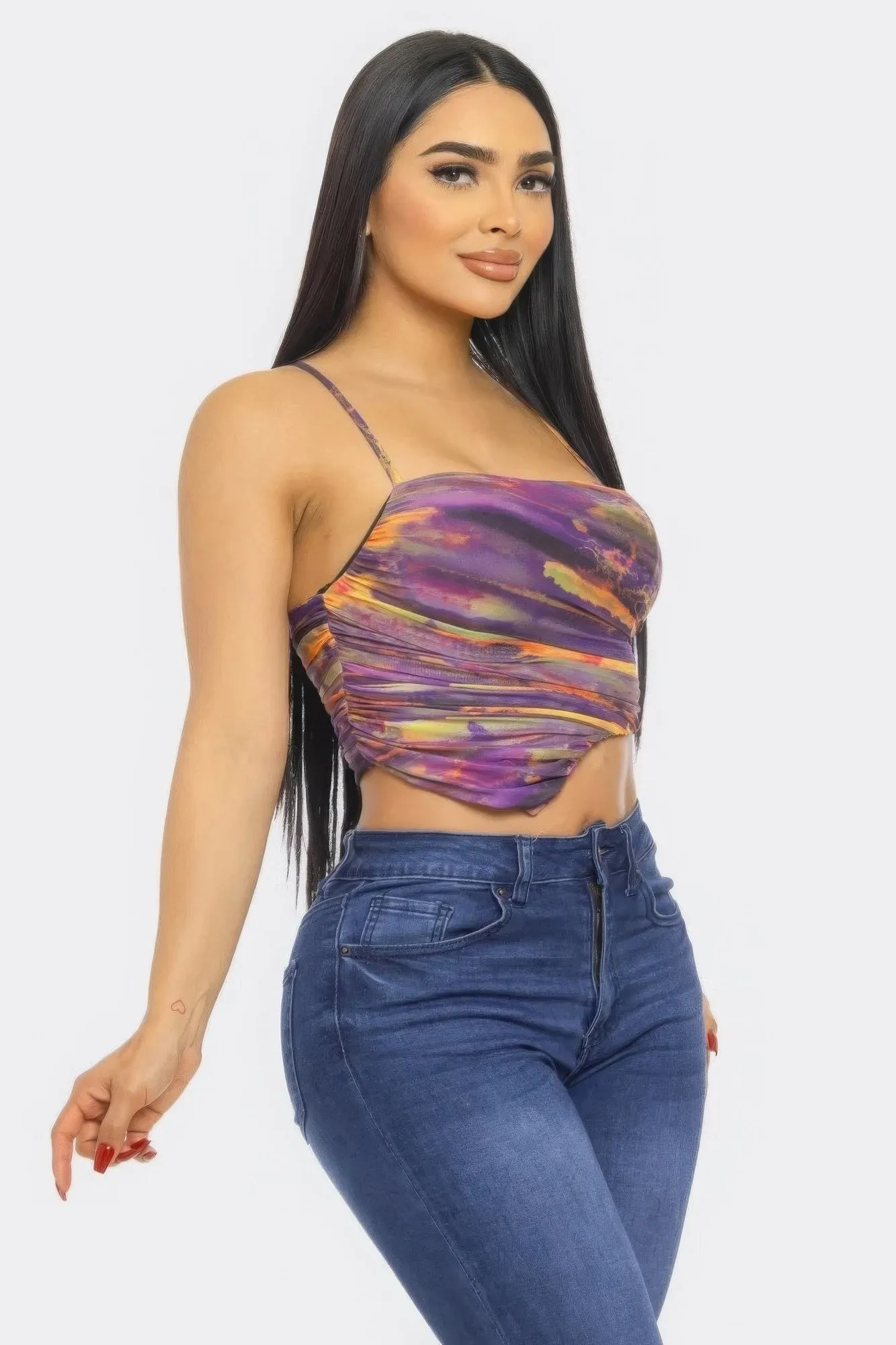 Swirl Mesh Print Top