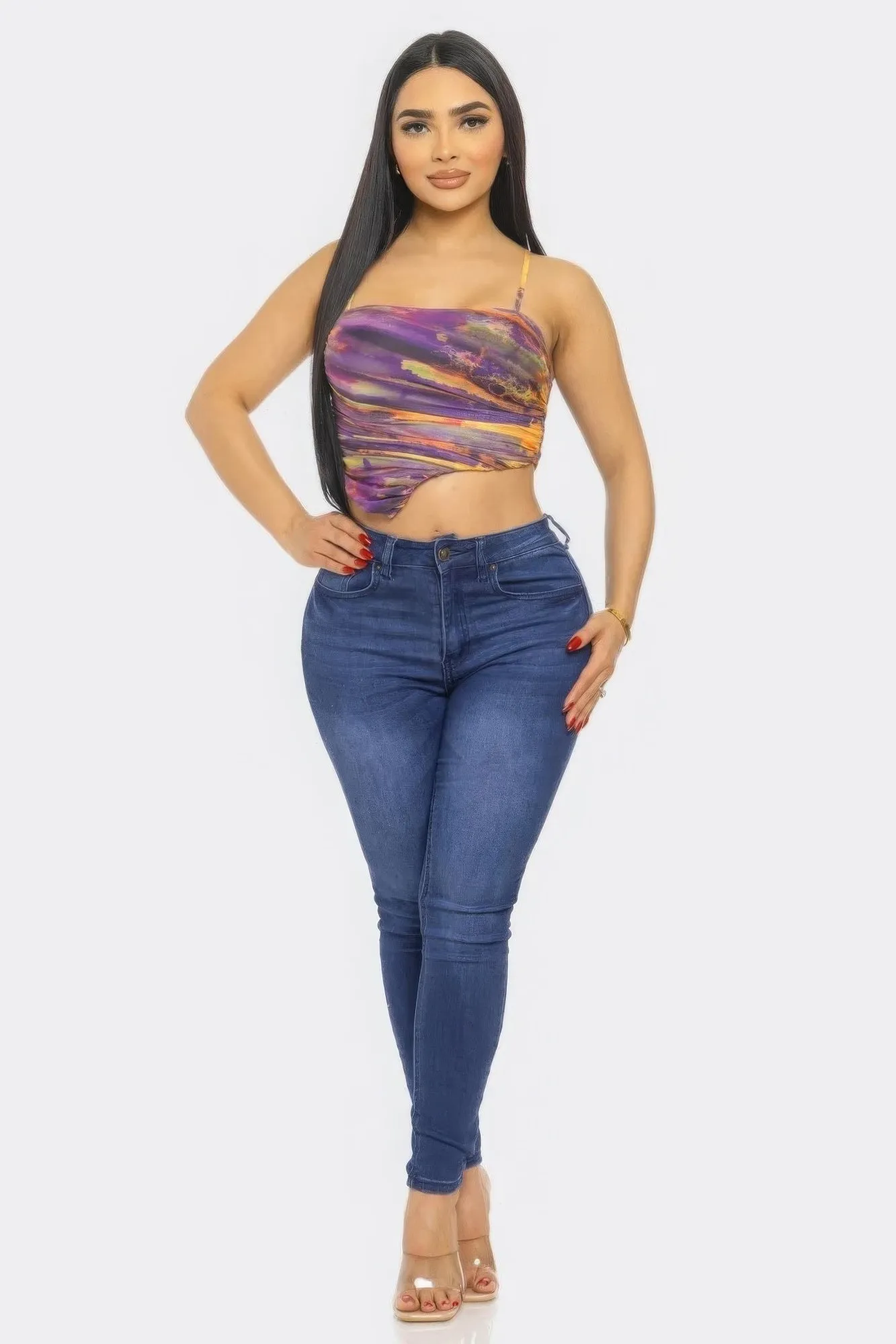 Swirl Mesh Print Top