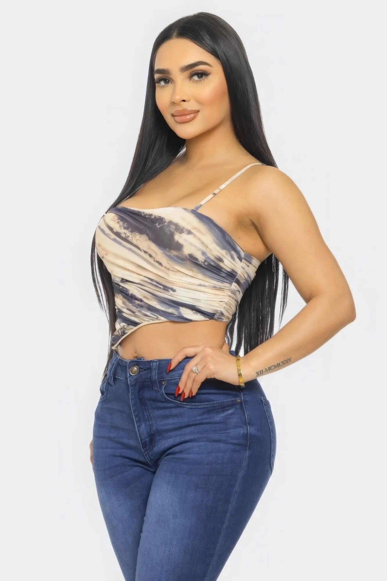 Swirl Mesh Print Top