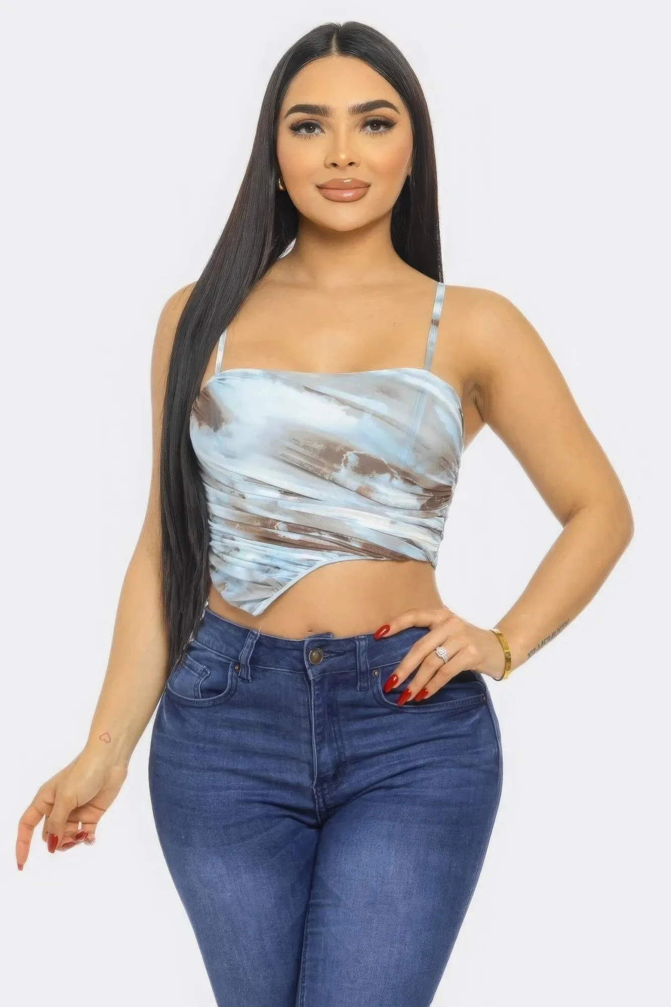 Swirl Mesh Print Top