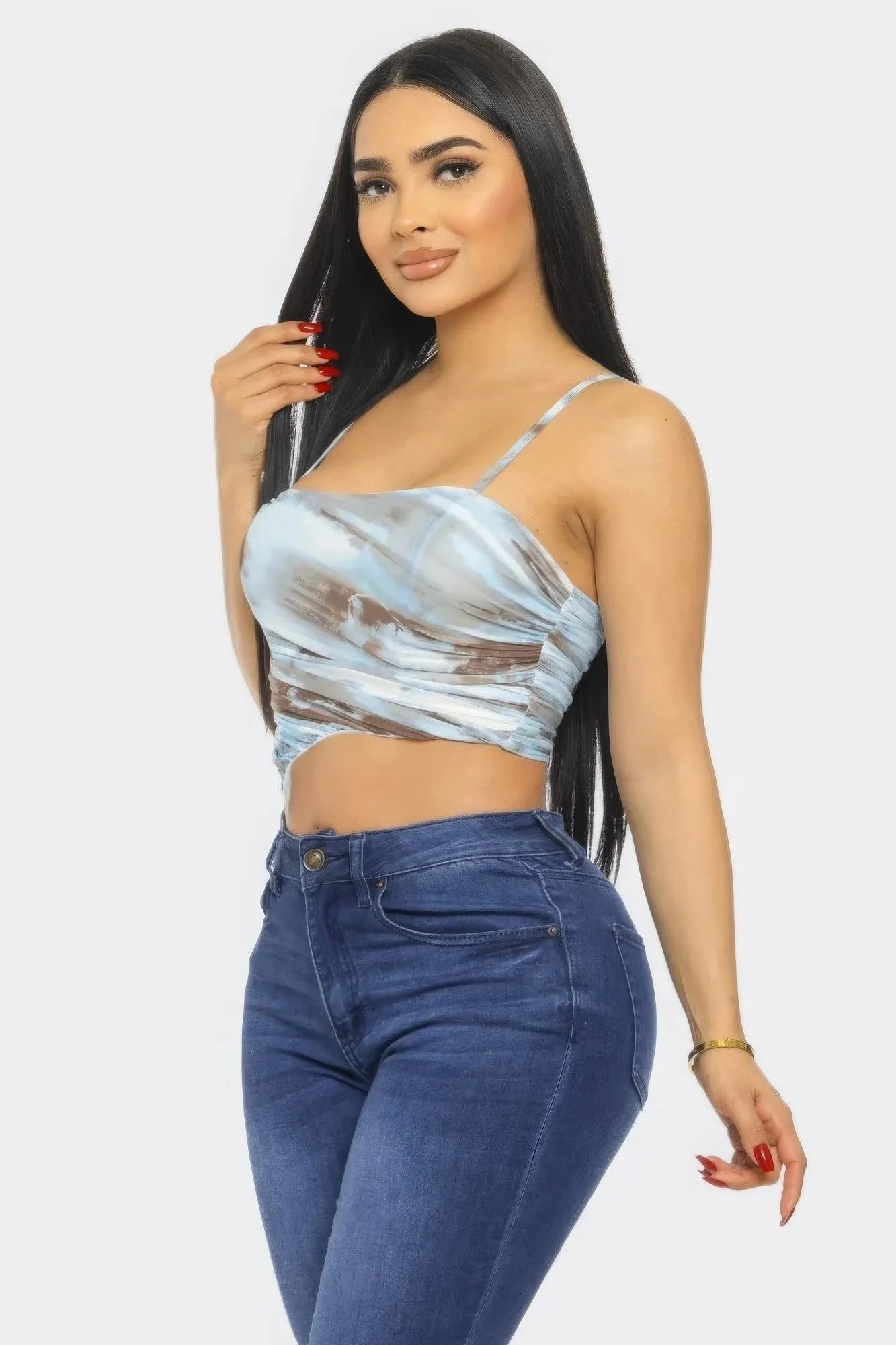 Swirl Mesh Print Top