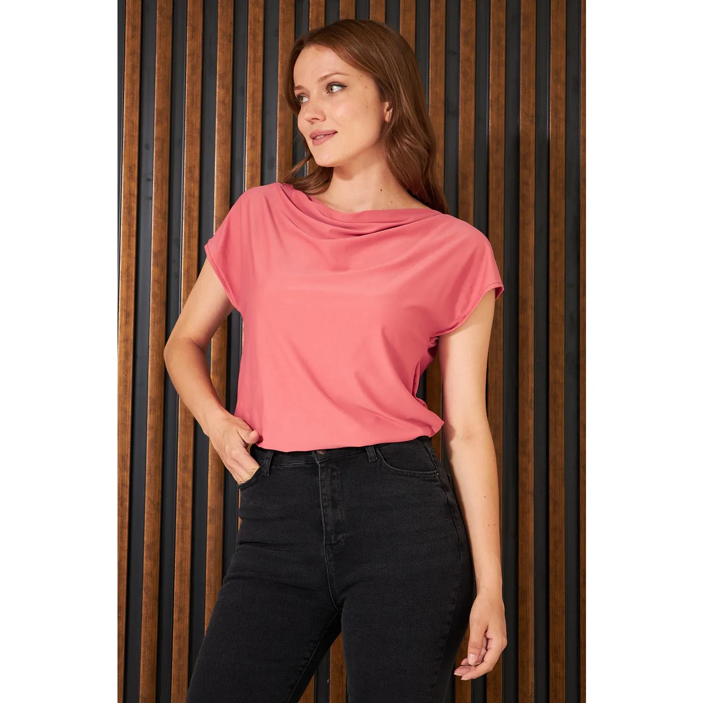 Tangerine Cowl Neck Top