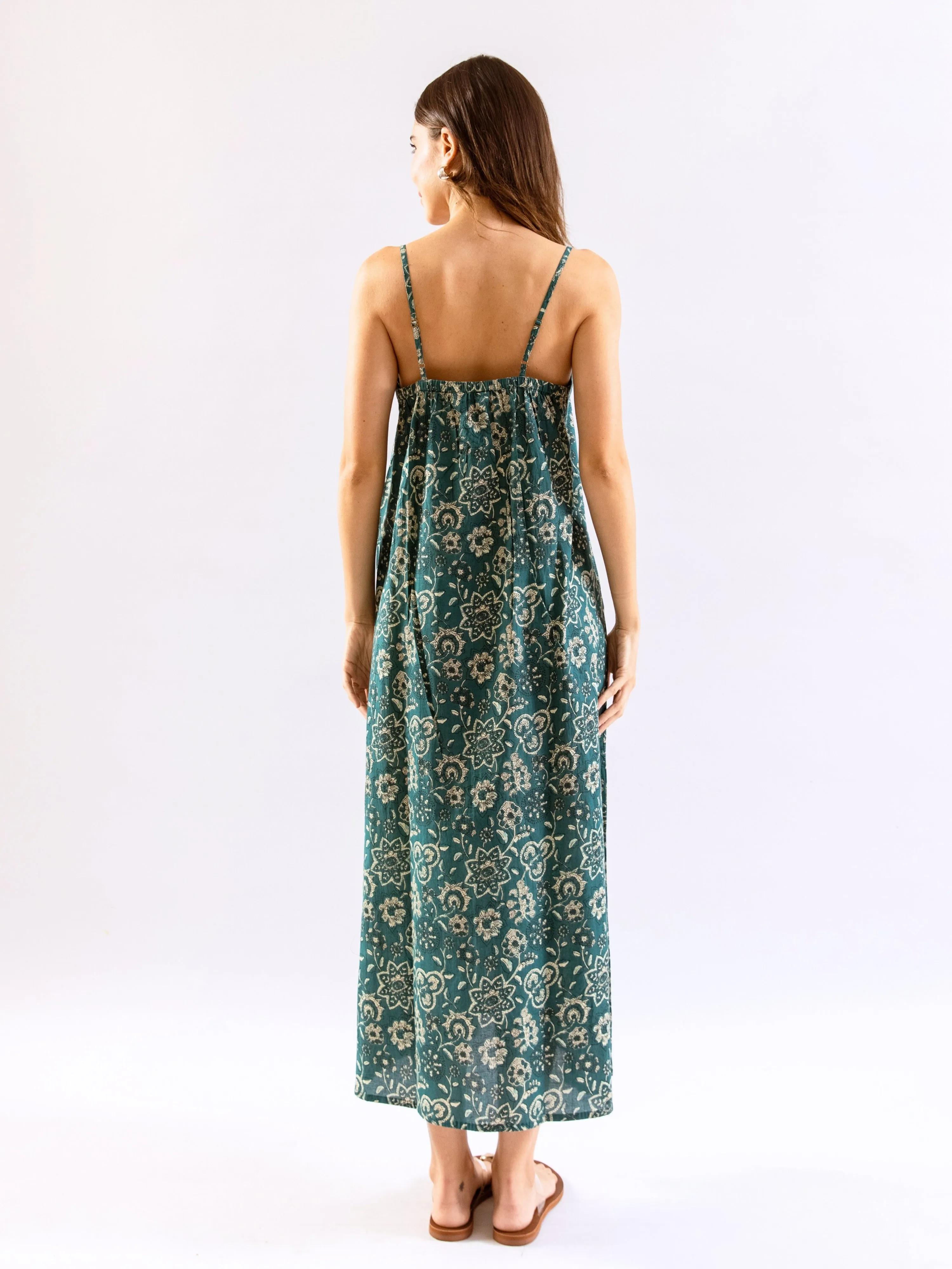 Teal BloomEase Pure Cotton v neck Night Maxi