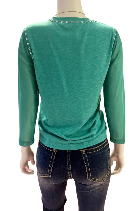Teal mesh sleeve top