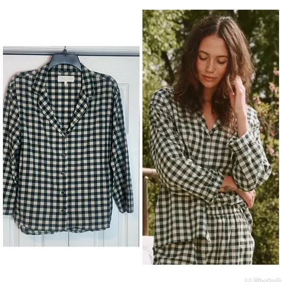 The Great The Pajama Buttondown Shirt Top Plaid Gingham Print Cotton Size XS