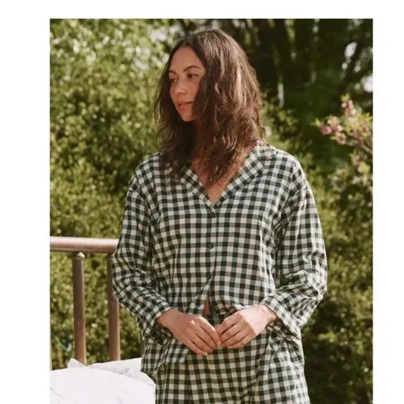 The Great The Pajama Buttondown Shirt Top Plaid Gingham Print Cotton Size XS