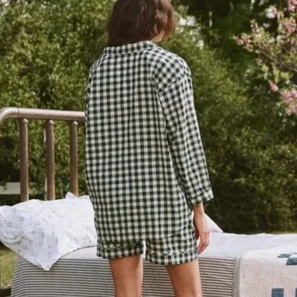 The Great The Pajama Buttondown Shirt Top Plaid Gingham Print Cotton Size XS