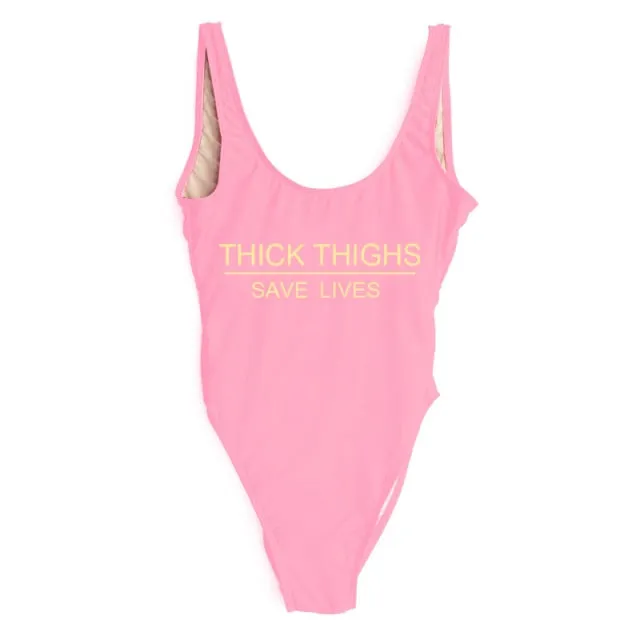 THICK THIGHS SAVE LIVES One Piece Swimsuit Plus Size Swimwear