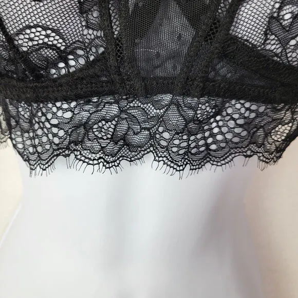 Thistle and Spire Womens Amore Lace Bra Underwire Sheer Size XS Black Corset