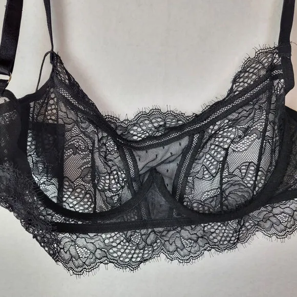 Thistle and Spire Womens Amore Lace Bra Underwire Sheer Size XS Black Corset