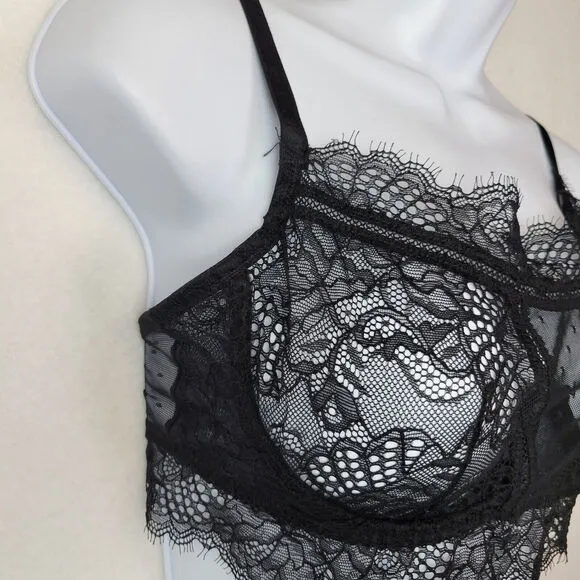 Thistle and Spire Womens Amore Lace Bra Underwire Sheer Size XS Black Corset