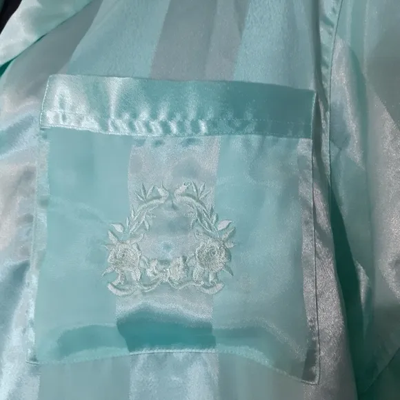 TJW vintage 90s mint green striped collared button up nightgown w/ front pocket