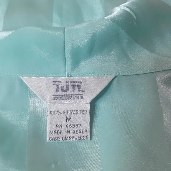 TJW vintage 90s mint green striped collared button up nightgown w/ front pocket