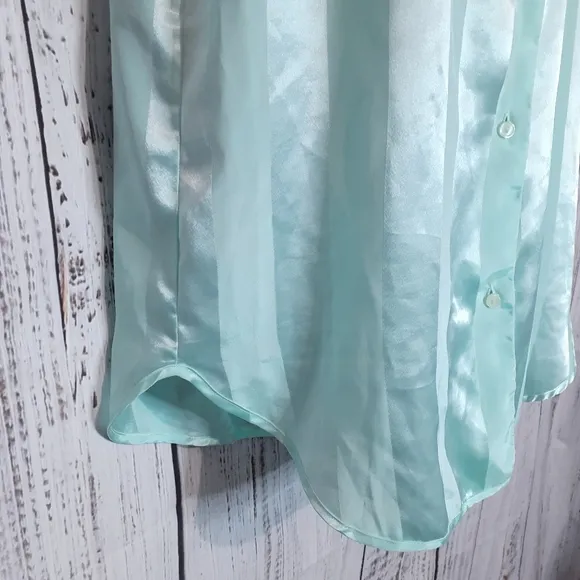 TJW vintage 90s mint green striped collared button up nightgown w/ front pocket