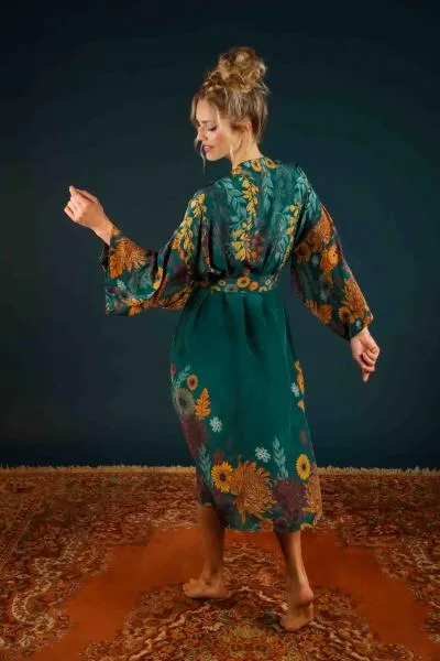 Trailing Wisteria Kimono Gown - Teal - One Size