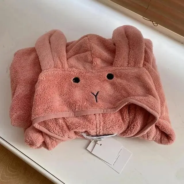 Trendy Rabbit Cartoon Bathrobes For Girls Boys Unisex Soft Hooded And Comfortable Kids Vintage Design Bathrobes