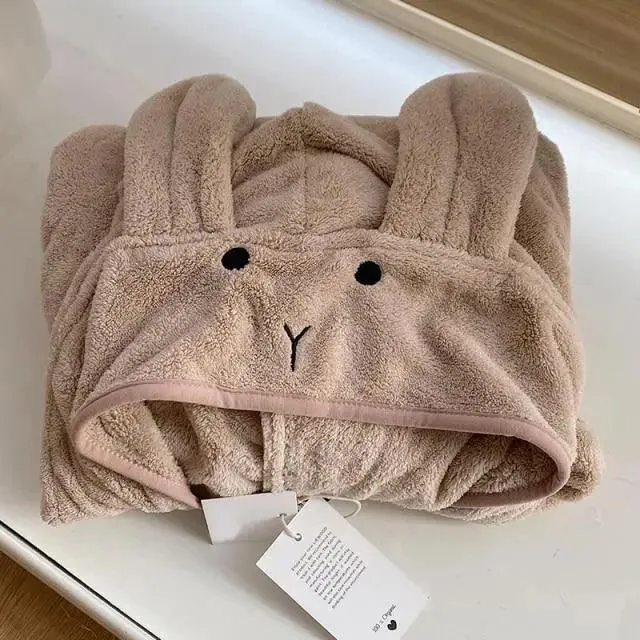 Trendy Rabbit Cartoon Bathrobes For Girls Boys Unisex Soft Hooded And Comfortable Kids Vintage Design Bathrobes