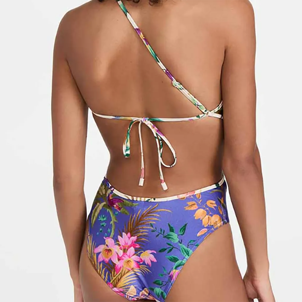 Tropical Cutout One-Shoulder One-Piece Swimsuit