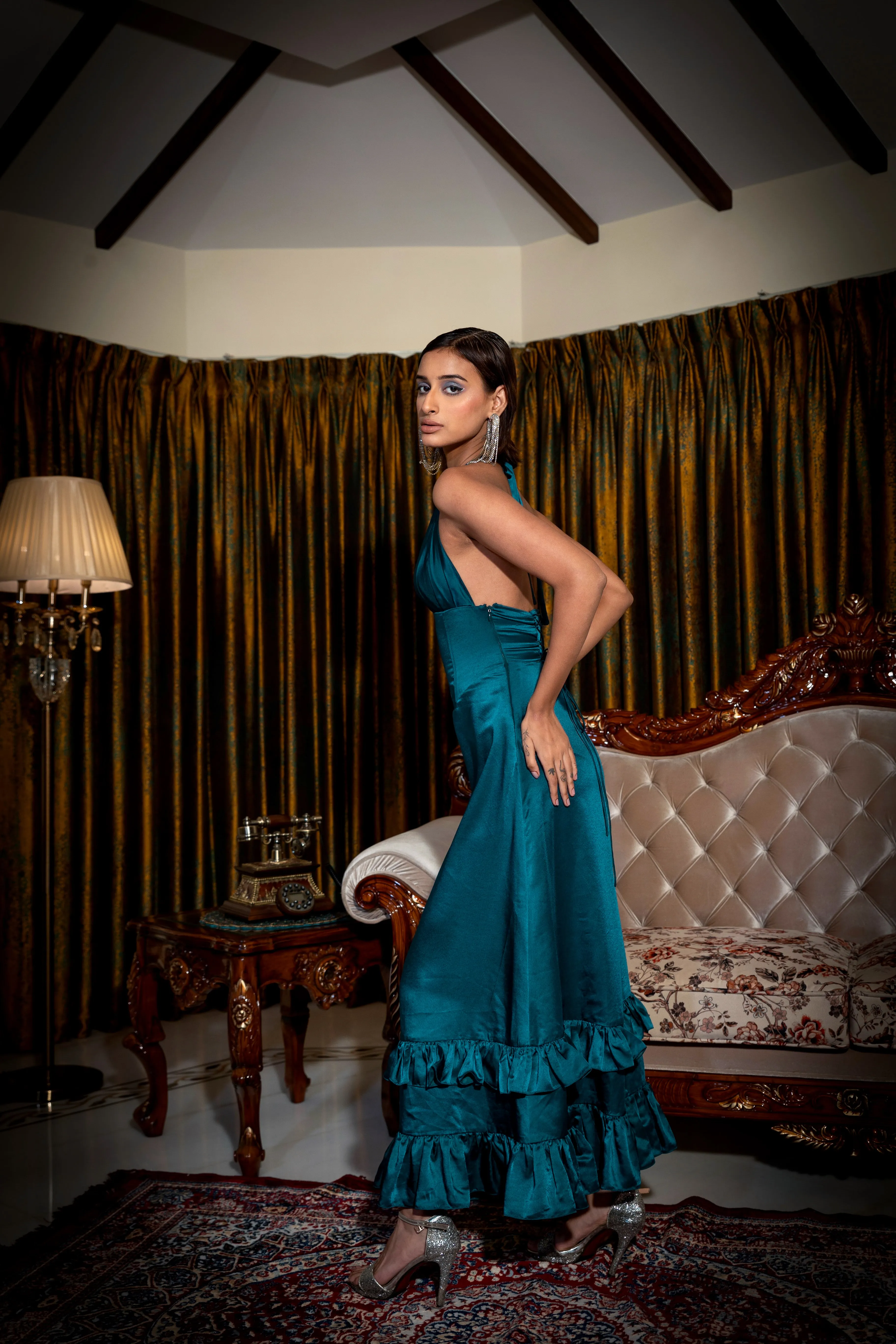 True spirit - corset maxi dress in emerald green