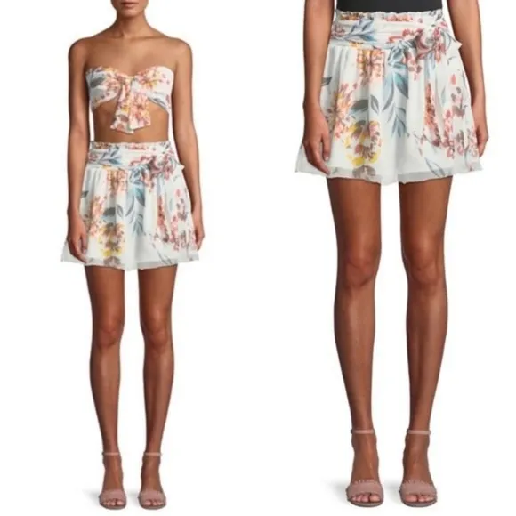 Tularosa Margaret Bandeau Top and Ida Skirt Set in Dahlia Floral