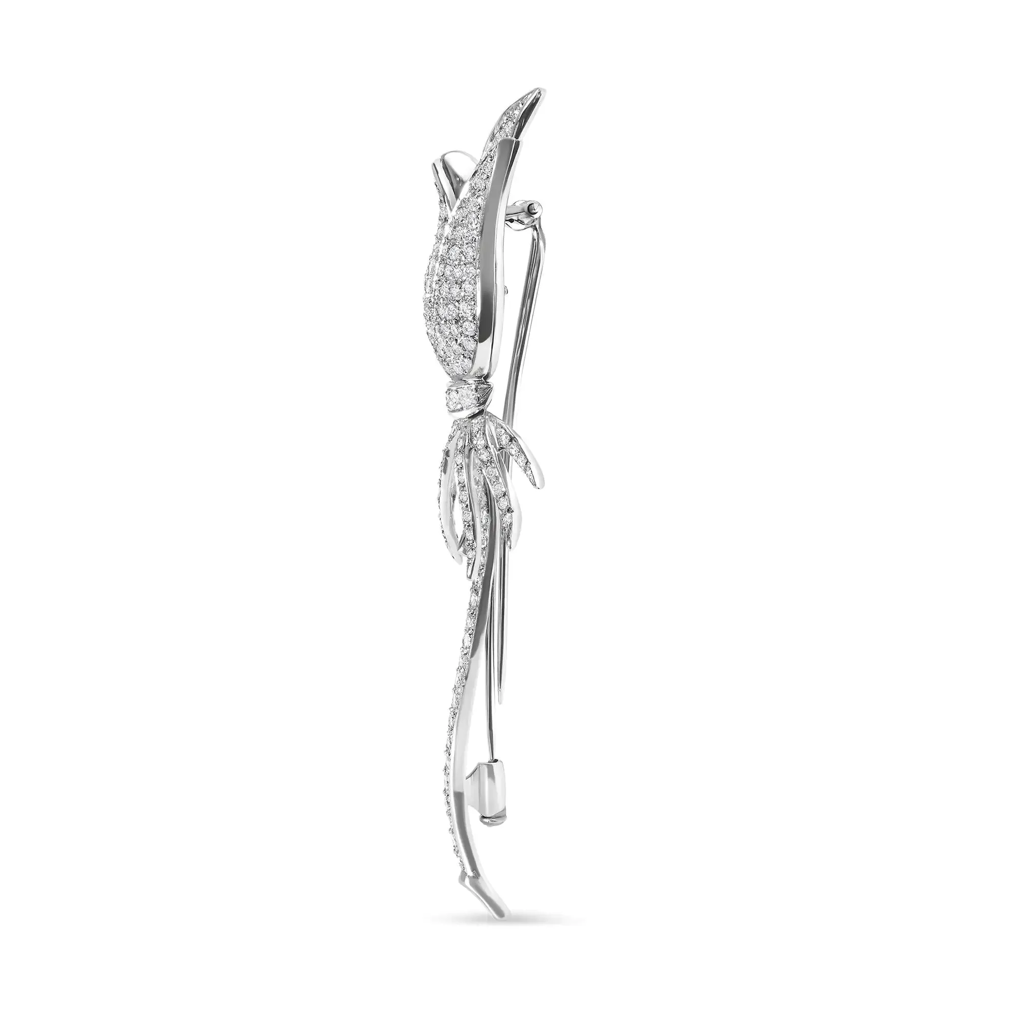 Tulip Blossom: 18K White Gold Pave Set Diamond Brooch Pin