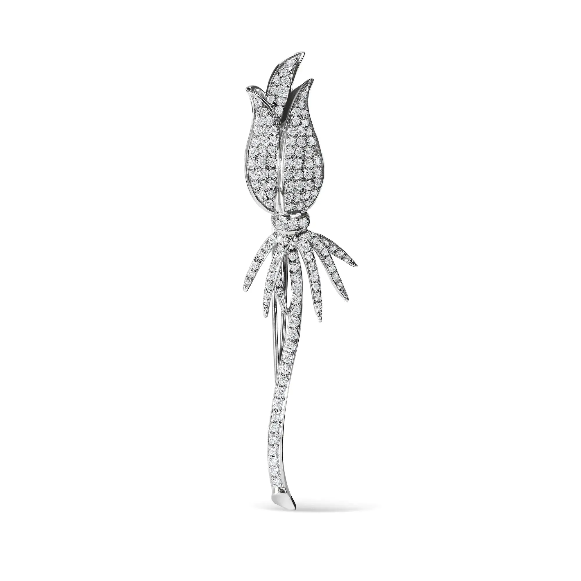 Tulip Blossom: 18K White Gold Pave Set Diamond Brooch Pin