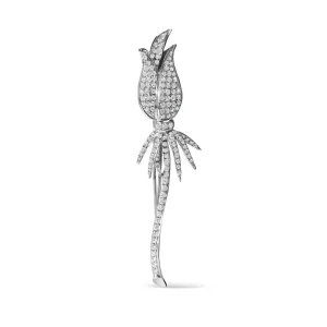 Tulip Blossom: 18K White Gold Pave Set Diamond Brooch Pin