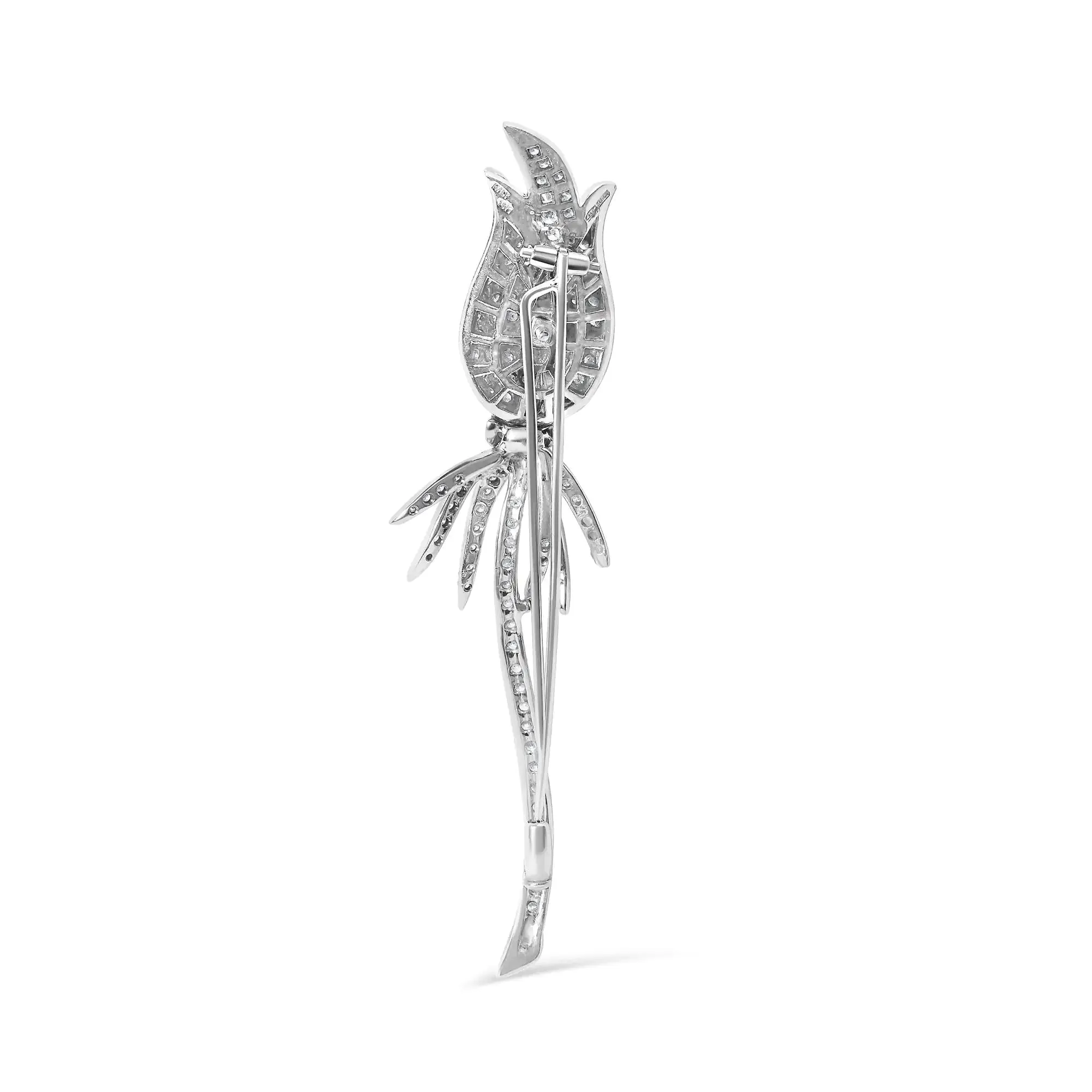 Tulip Blossom: 18K White Gold Pave Set Diamond Brooch Pin