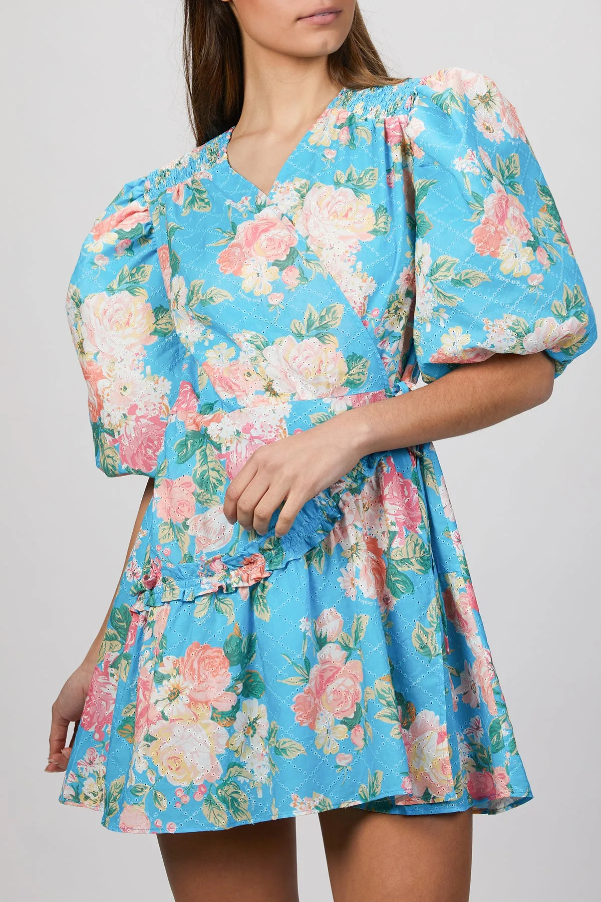 TURQUOISE FLORAL MINI DRESS