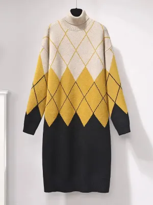Turtleneck Plaid Sweater Dress