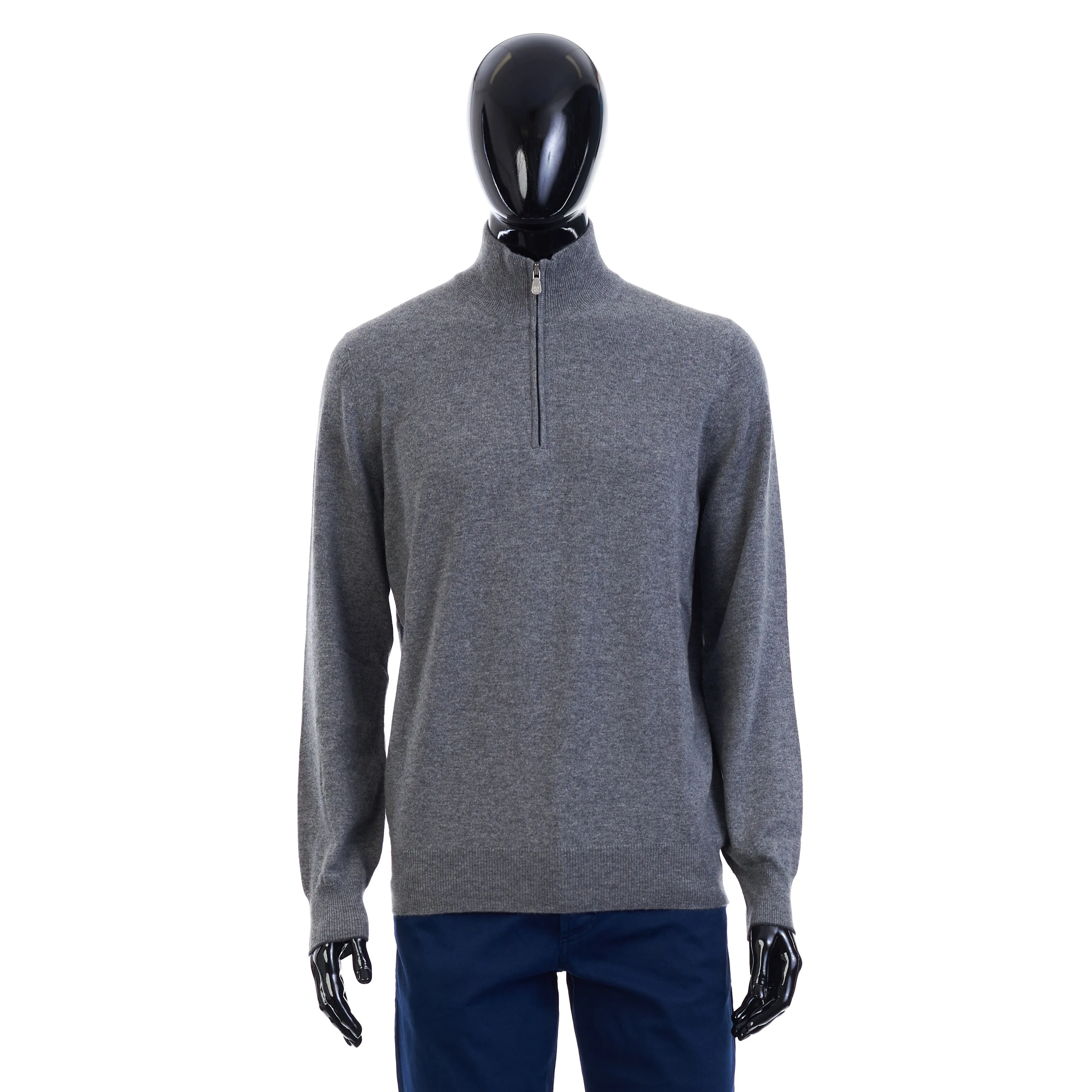 Turtleneck Sweater With Zipper In Dark Gray Cashmere